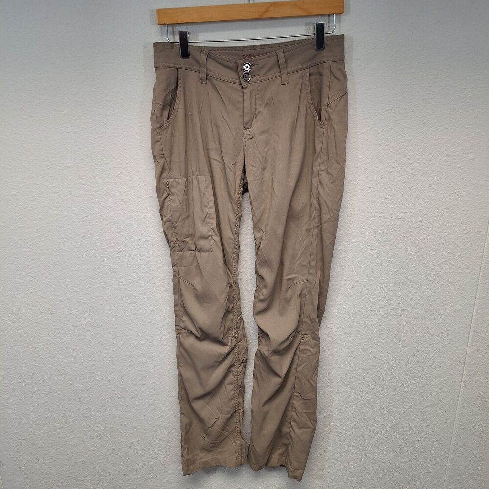 Prana Women’s Size 2 Tan Roll Up Straight Leg Nylon Hiking Pants Tall Inseam